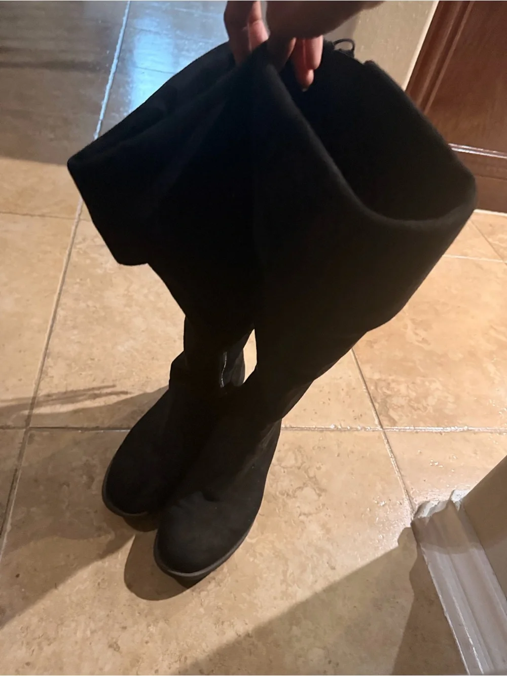 Women's Black Knee-High Suede Riding Boots